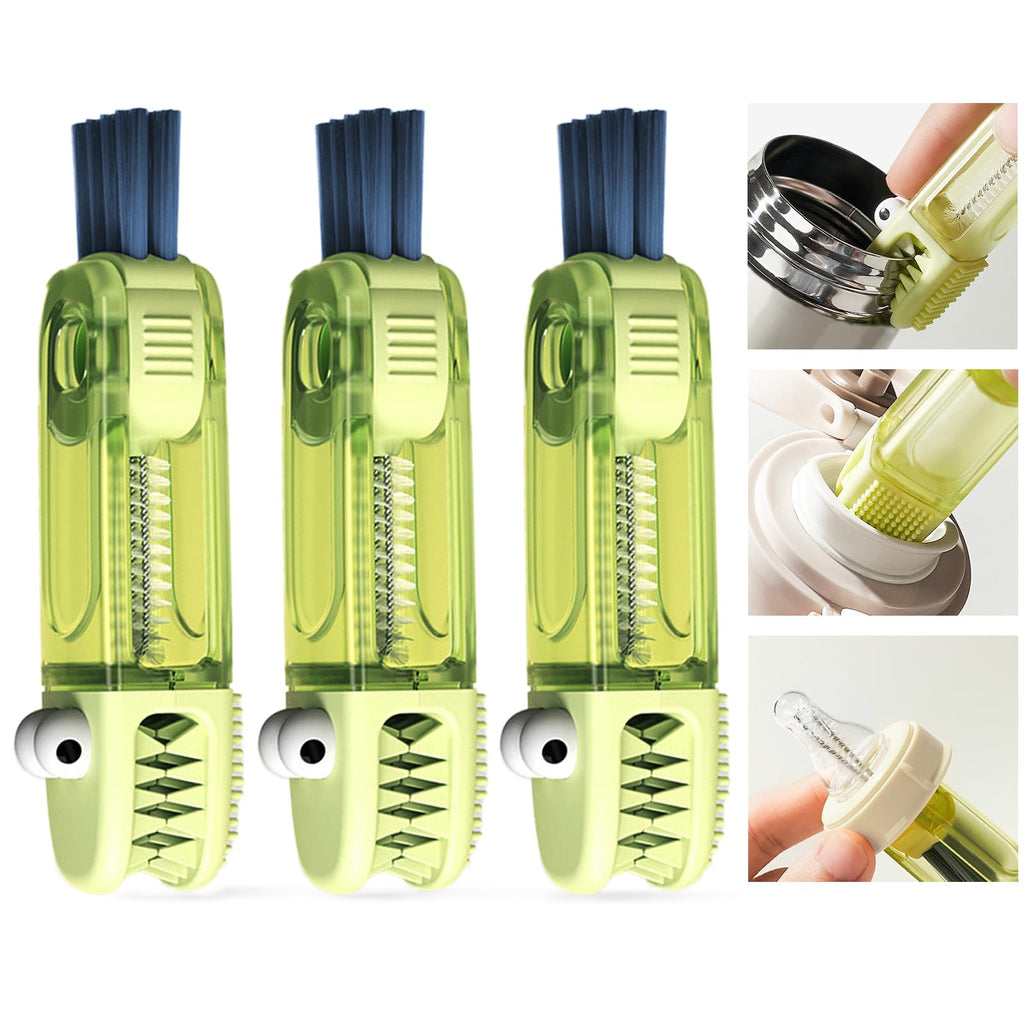 Precision 4-in-1 bottle cleaning brush with handle for water bottles, tumblers, and lids, ideal for cleaning crevices and caps.