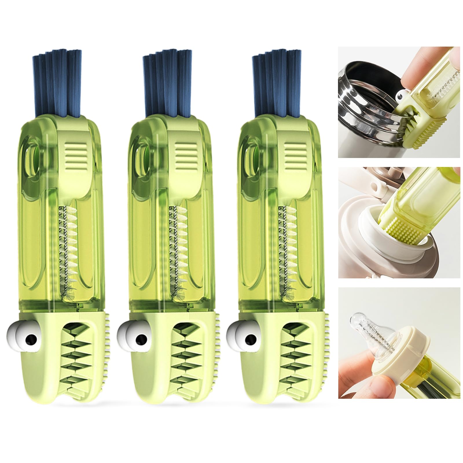 Precision 4-in-1 bottle cleaning brush with handle for water bottles, tumblers, and lids, ideal for cleaning crevices and caps.