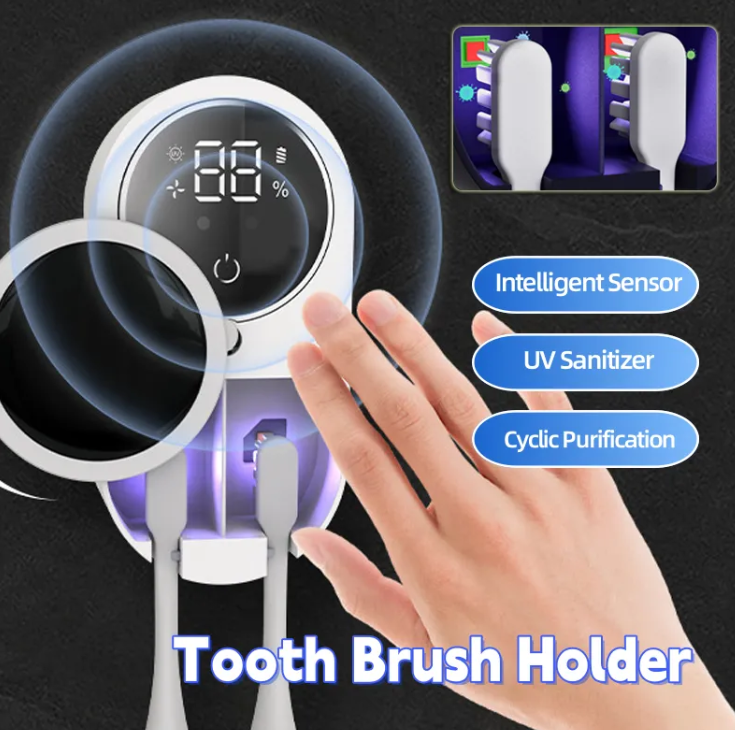 Precision Germ Guard toothbrush sanitizer from Precision Cleanin’ LLC sanitizes toothbrushes with UV light, shown in a sleek white device.