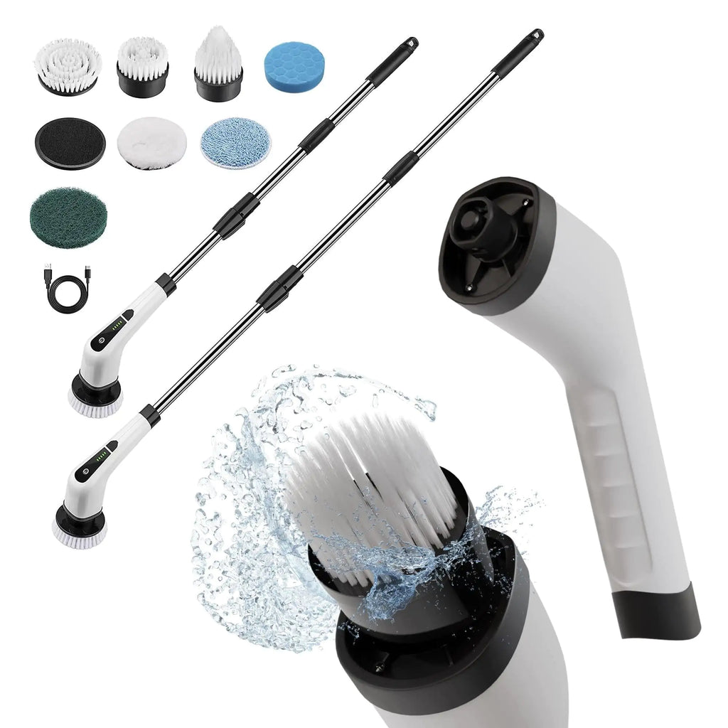 Portable Electric Spin Scrubber for Cleaning Bathroom Kitchen Car White 7 in 1 - Precision Cleanin’ LLC