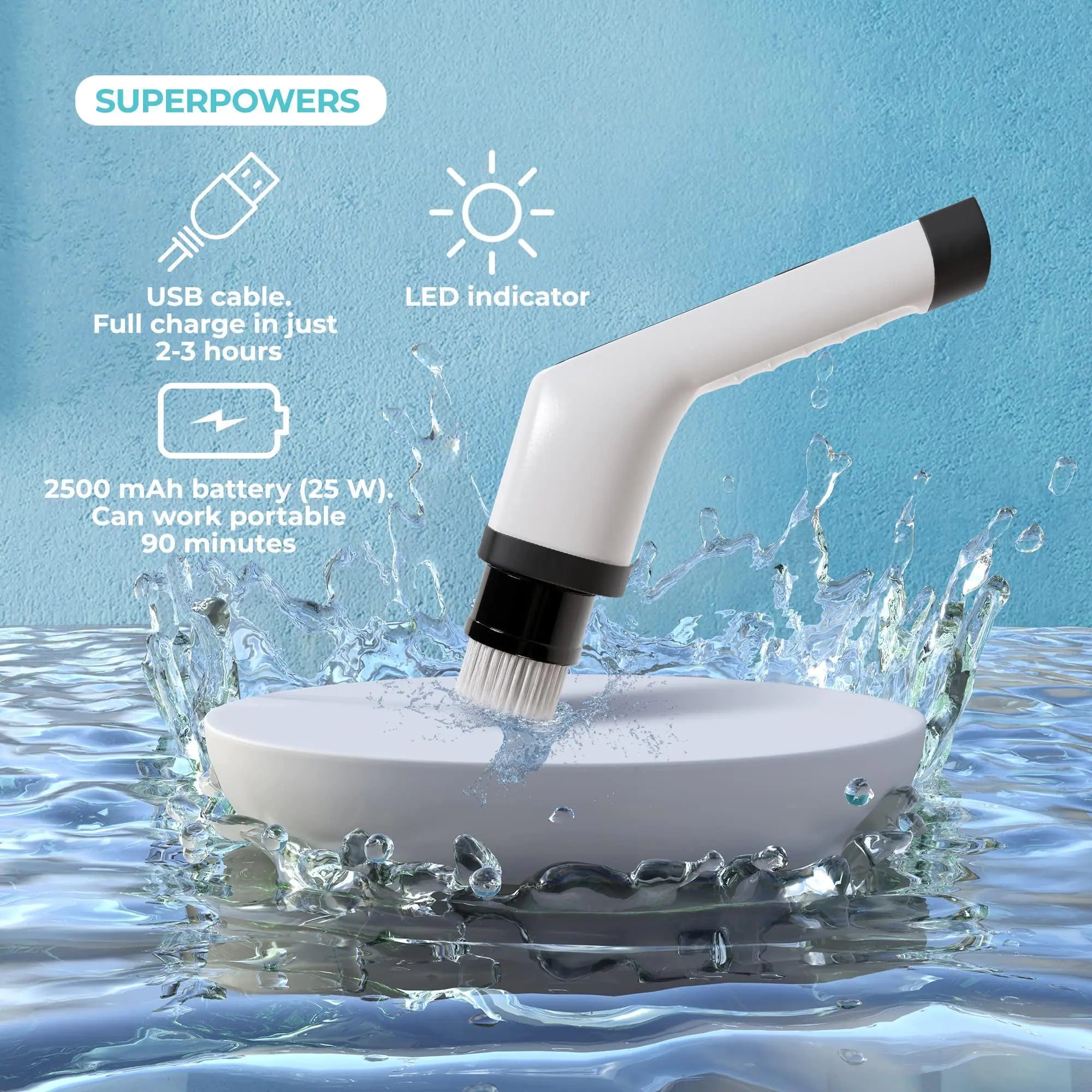Portable Electric Spin Scrubber for Cleaning Bathroom Kitchen Car White 7 in 1 - Precision Cleanin’ LLC